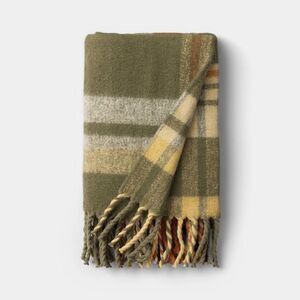 Plaid Faux Mohair Throw Blanket Dark Sage Green - Threshold